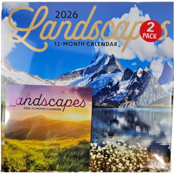 2026 Landscapes Wall Calendar 2-Pack, 12-Month Scenic Nature Calendars, 12 x 24 in & 6 x 12 in, Home and Office Decor