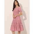 thumbnail image 2 of Vestido escalonado fruncido Allegra K Rosa XS, 2 of 6