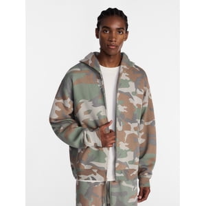 No Boundaries Men's Boxy Oversized Fleece Zip Hoodie