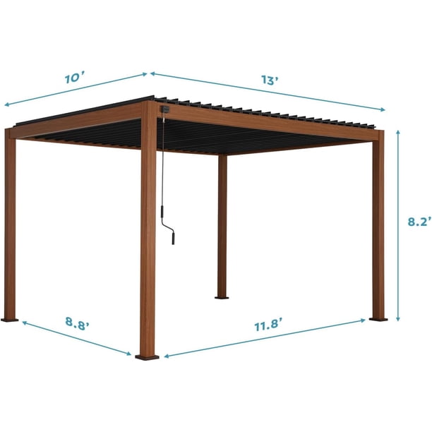MIRADOR, Pergola, 10'x 13', Gray, Wood Grain Aluminum - Walmart.com