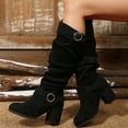 thumbnail image 3 of Slouchy Knee High Boots Women Platform Block Heel Adjustable Buckle Strap Booties Casual Dressy Winter Tall Boots, 3 of 6
