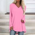 thumbnail image 2 of Wang6 Long Sleeve V Neck T Shirts for Womens Plus Size Loose Fit Tunic Tops Causal Crew Neck Long Solid Tees Shirts Pink M, 2 of 5