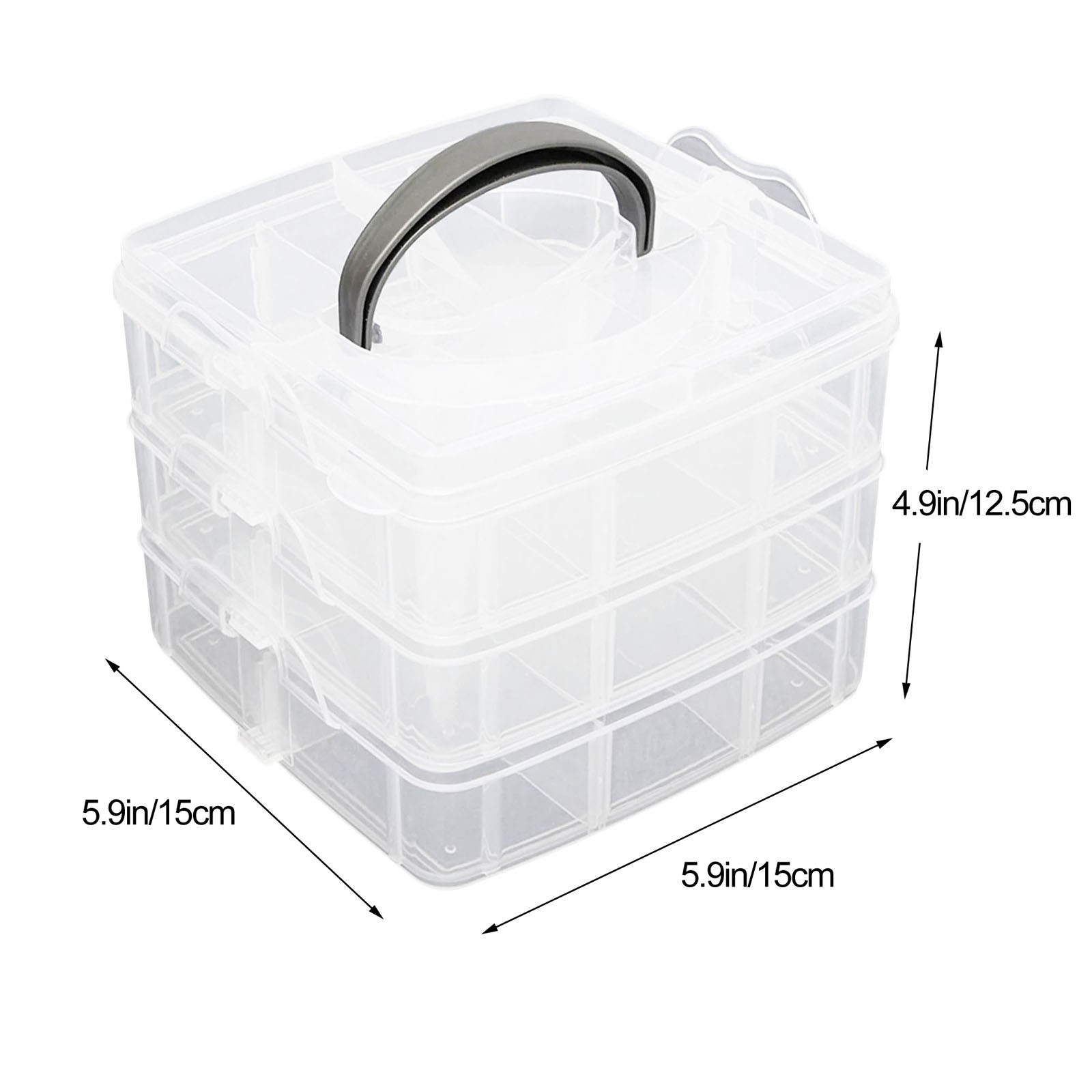 1 Pcs 3-Tier 18 Compartments Plastic Craft Storage Box, Demountable Plastic Jewelry Box Organizer Storage Container with Adjustable Dividers for Masking Tape Desktop Tape DIY Sticker Roll Tape