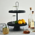 thumbnail image 6 of Creative Co-Op Elegant Modern 2-Tiered Tray Cake Stand or Desert Serve ware Tower, Black Mango Wood, 6 of 7