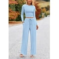 thumbnail image 4 of PRETTYGARDEN Women's 2 Piece Loungewear Long Sleeve Crop Top Wide Leg Palazzo Pants Set Tracksuits Casual Outfit, 4 of 10