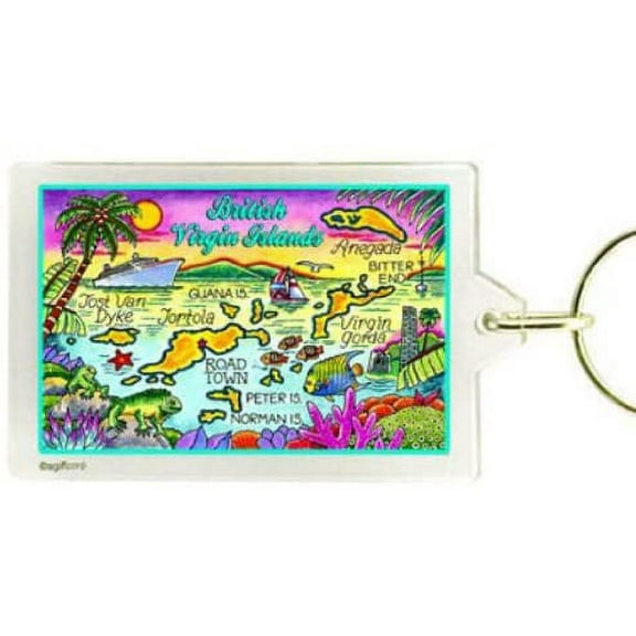 British Virgin Islands (Tortola) Map Acrylic Rectangular Souvenir Keychain 2.5 inches X 1.5 inches