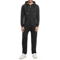 thumbnail image 3 of Men's Hooded Fleece Lining Jumpsuit, Long Sleeve Full Zipper Overalls with Kangaroo Pockets, 3 of 10