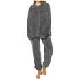 thumbnail image 4 of 2 Piece Lounge Set Women Fuzzy Flannel Pajamas Set Soft Comfy Tops and Pants Cable Knit Pajamas Winter Warm Outfits Blue One Size, 4 of 7