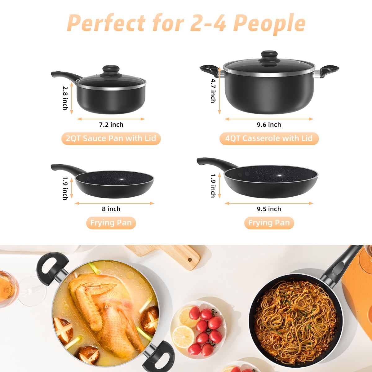 Nonstick Cookware Set, 6Pcs Pots and Pans Set,Induction Kitchen Cooking Set with Frying Pans, Saucepans, Saute Pan, Stay-Cool Handles,Dishwasher/Oven Safe,PFAS/PTFE/PFOA Free