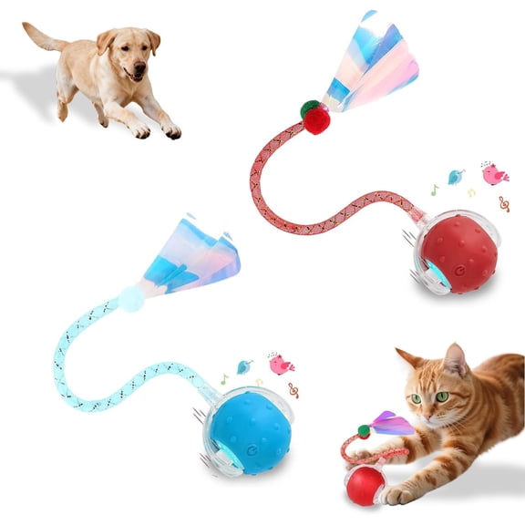 Cat Toys,Interactive Cat Toy Ball, 2 Pack Automatic Moving Toys with Smart Obstacle Avoidance & Bird Chirping Sounds for Indoor Cats