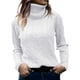 thumbnail image 1 of Jersey de cuello alto liso para mujer - Top retro de manga larga y corte ajustado - Poliéster, corte holgado informal para el día a día y el trabajo, 1 of 4