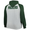 thumbnail image 3 of Men's Heather Gray Green Bay Packers Big & Tall Fleece Raglan Full-Zip Hoodie Jacket, 3 of 4