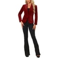 thumbnail image 2 of Blazer de terciopelo para mujer INSPIRE CHIC, color sólido, con solapa, de un botón, chaqueta de traje para el trabajo, talla XS, roja, 2 of 6