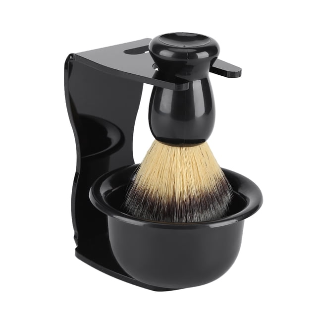 VIFERR Professionnel Ensemble de Brosse à Raser, 3 PCS Noir Kit de Rasage pour les Hommes Comprend ABS Résine Rasage Bol Acrylique Support de Rasage en Nylon Brosse à Raser Parfait pour les Hommes Père Mari Cadeau