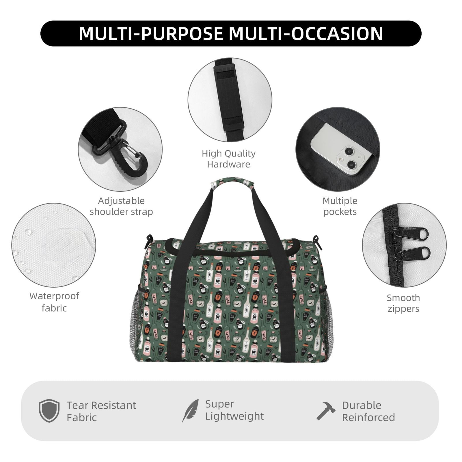 Fuzoiu Halloween Potions Print Travel Duffle Bag,Carry On Tote Bags,Duffel Bag,Sport Gym Bag, Hospital Bag for Labor and Delivery, Overnight Bag,Luggage Bag