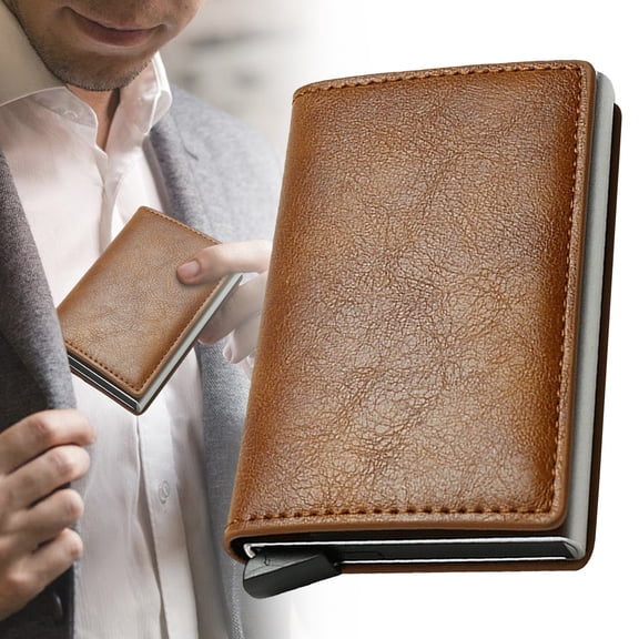 Clearance RFID Blocking Men's Card Holder - 10x6cm Slim Wallet with ID Window and Credit Card Storage (Brown)