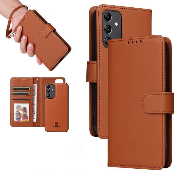 Dteck Detachable 2 in 1 Wallet Case for Samsung Galaxy S25 Ultra,Magnetic Leather Card Slots Case Shockproof Rubber Mag-Safe Cover with Wrist Strap,Brown