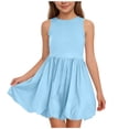 thumbnail image 3 of Yeaiivve Girls Dresses Summer Sleeveless Bubble Mini Dress Cute Boat Neck Short Tank Sundress Ruched A Line Cocktail Party Dresses with Pockets Light Blue,7-8 Years, 3 of 7