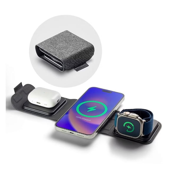 Restored Mophie 3-in-1 Travel Charger with MagSafe 15W, Charge Up to 3 Devices Simultaneously, Designed for travel, Fast wireless charging 15W - WRLS-TRIFOLD-MS-WATCH-A (Refurbished)