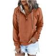 thumbnail image 3 of Aboser Womens Quarter Button Hoodies 2026 Fall Long Sleeve Hooded Sweatshirts Comfy Relaxed Casual Pullover Tops Lightweight Solid Color Shirts with Pocket Brown S, 3 of 6