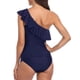 thumbnail image 3 of Gibobby Trajes de Baño para Mujer 2023 traje de baño dividido para mujer con volantes un hombro sólido Tankini conjunto de dos piezas(Marina,CH), 3 of 4