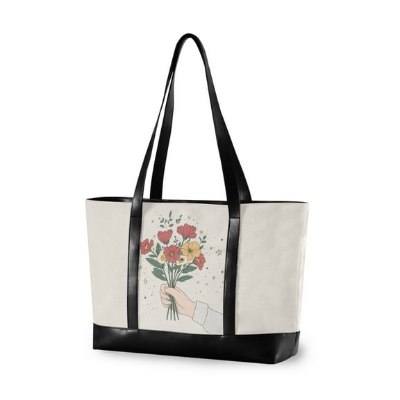 FORMRS Laptop Tote Bag for Women with 15.6" Computer Compartments Handbag, Beige Cute Flower