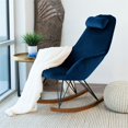 thumbnail image 3 of Fauteuil Berçant en Velours Jayce Bleu, Style Mi-Siècle Moderne, 3 of 7