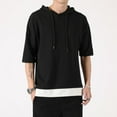thumbnail image 3 of SWSMCLT Men's Contrast Color Illusion Layered Loose Fit Cotton Tshirt Side Split Short Sleeve Hoodie Soft Summer Casual Fashion Hooded Top Black Small, 3 of 4