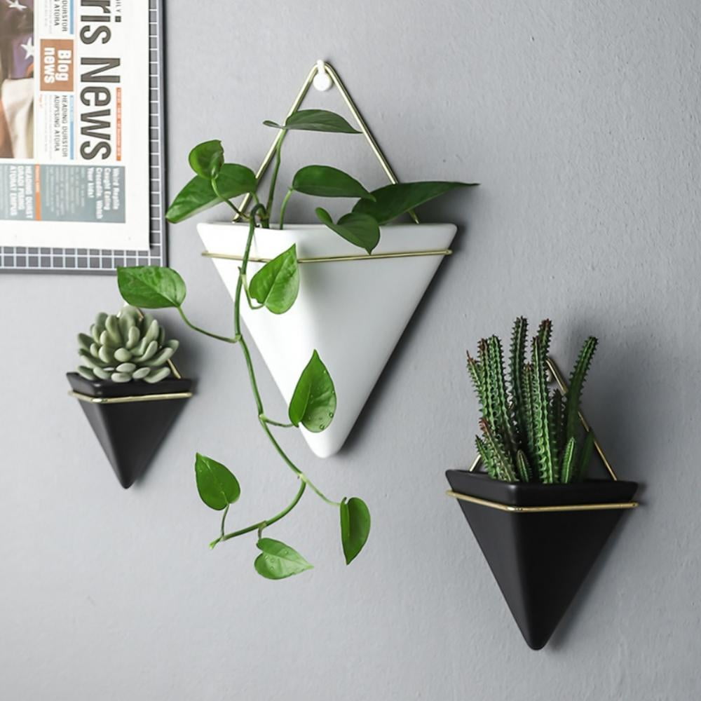 2 x Wall Hanging Planter Triangle Air Planter Succulent Flower Container Black 