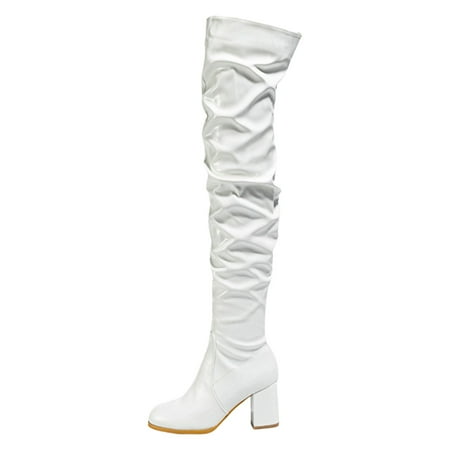 

Povozer Faux Leather Slouchy Over-The-Knee Boots(White 7)