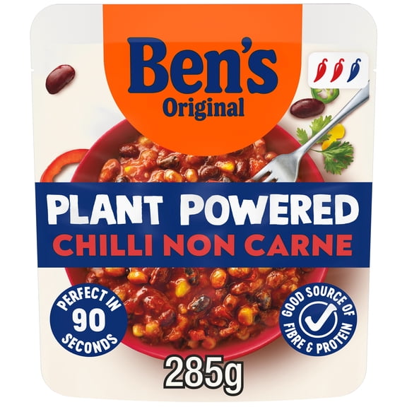 Bens Original Plant Powered Bean Chilli Non Carne Vegan Ready Meal 285g, Imported from Britain