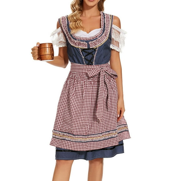 WILLBEST Dress Blouses for Women Women's German Oktoberfest National Retro Dress Short Sleeved Printed Clothing Stage Performance Suit