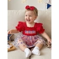 thumbnail image 6 of BemeyourBBs Newborn Baby Girl 4th of July Romper Dress Baby Girl Patriotic Smocked Dress Fourth of July Outfit American Flag Embroidery PuffShort Sleeve Star Print Tulle Tutu Dress with Headband, 6 of 9