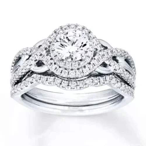 2CT Round CZ Diamond Halo Engagement Wedding Ring, Sterling Silver