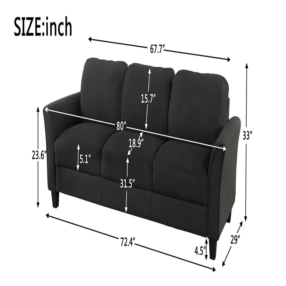 Kepooman Mid-Century Modern Curved Arm Loveseat Sofa & 3-seat Sofa for Living Room, 72.4”W x 29”D x 33”H, Black Kepooman Mid-Century Modern Curved Arm Loveseat Sofa & 3-seat Sofa for Living Room, 72.4”W x 29”D x 33”H, Black