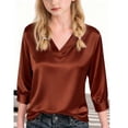 thumbnail image 2 of Girls 3/4 Sleeve Silk Satin Tops V Neck Dressy Blouses Spring Summer Loose Shirts Party Casual Outfits, 2 of 6