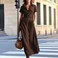 thumbnail image 4 of Ynynloco Women's Flowy Cotton A-Line High Waisted Maxi Dresses Casual Linen Short Sleeve Button Down Shirt Dresses with Pockets, 4 of 6