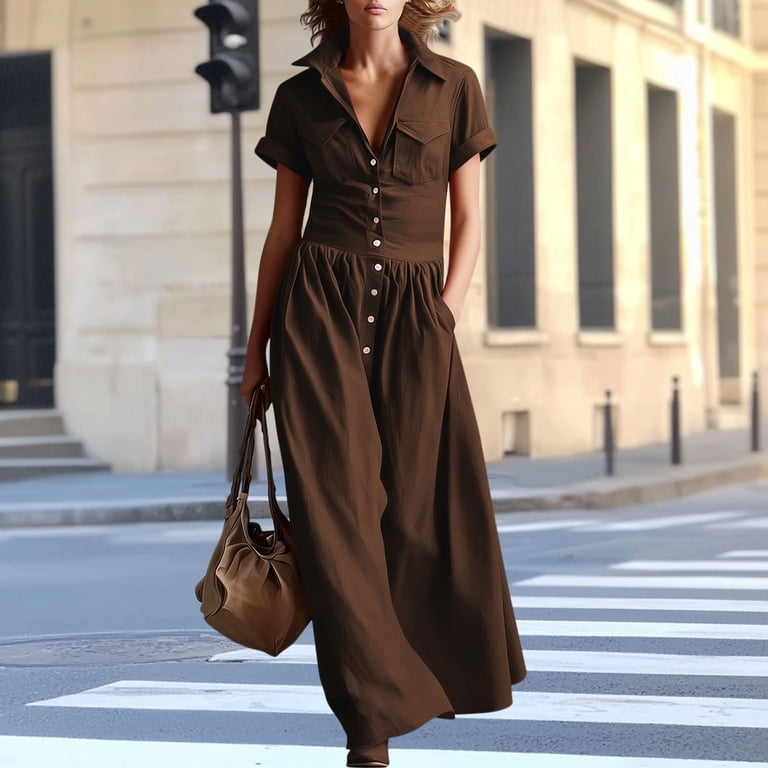 long sleeve western maxi dress Kvture Womens Western Style Shirt Dress Long Sleeve Button Down Loose Fit  Maxi Dress with Pocket White Dress L