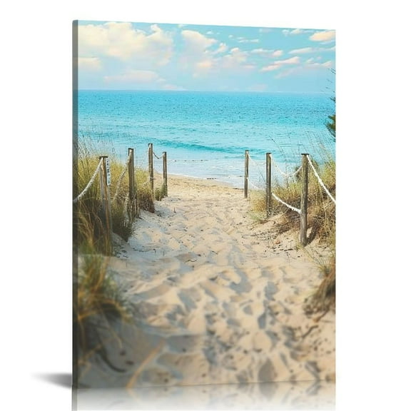 Chilfamy Small Beach Scene Bathroom Wall Art Beach Path Coastal Canvas Wall Decor Blue Sea Bedroom Ocean Pictures Prints Wall Decorations Seascape Office KitchenArtwork 16x20 in/12x16 in