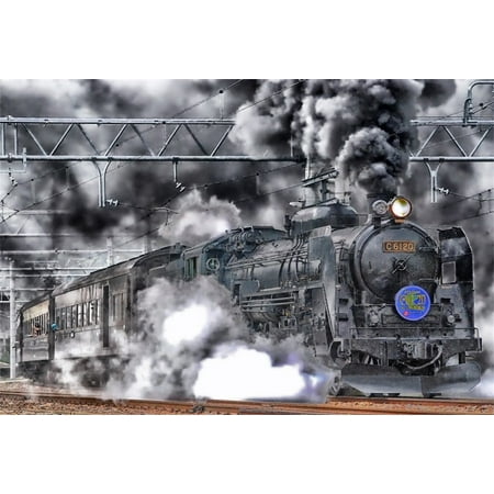 HelloDecor Polyester 7x5ft Old Fashioned Steam Locomotive Backdrops Vintage Train Depot Photo Shoot Background Retro Engine Outdoor Railway Photography Studio