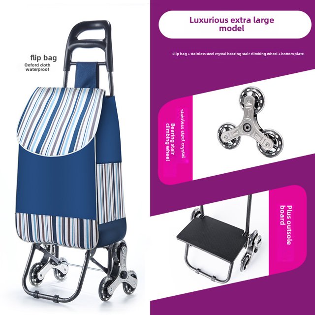 Chariot d'Achats Pliant Robuste à Tirage Manuel avec Roues Monte-Escaliers – Solution de Rangement Domestique Compacte et Portable pour l'Épicerie et l'Usage Quotidien, avec Roulettes à Roulement en Acier Inoxydable et Renforcé