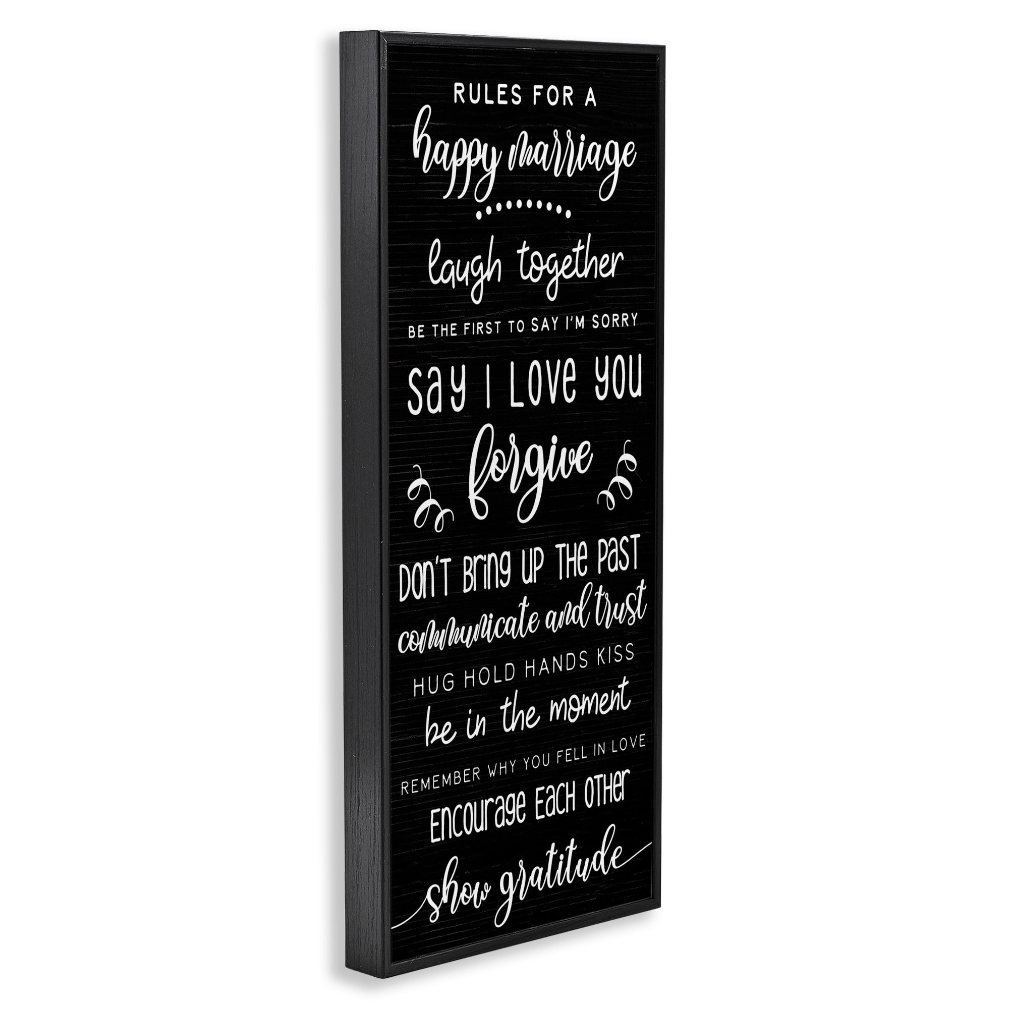Stupell Industries Rules for Happy Marriage Typography Painting Black Framed Art Print Wall Art, 10 x 24