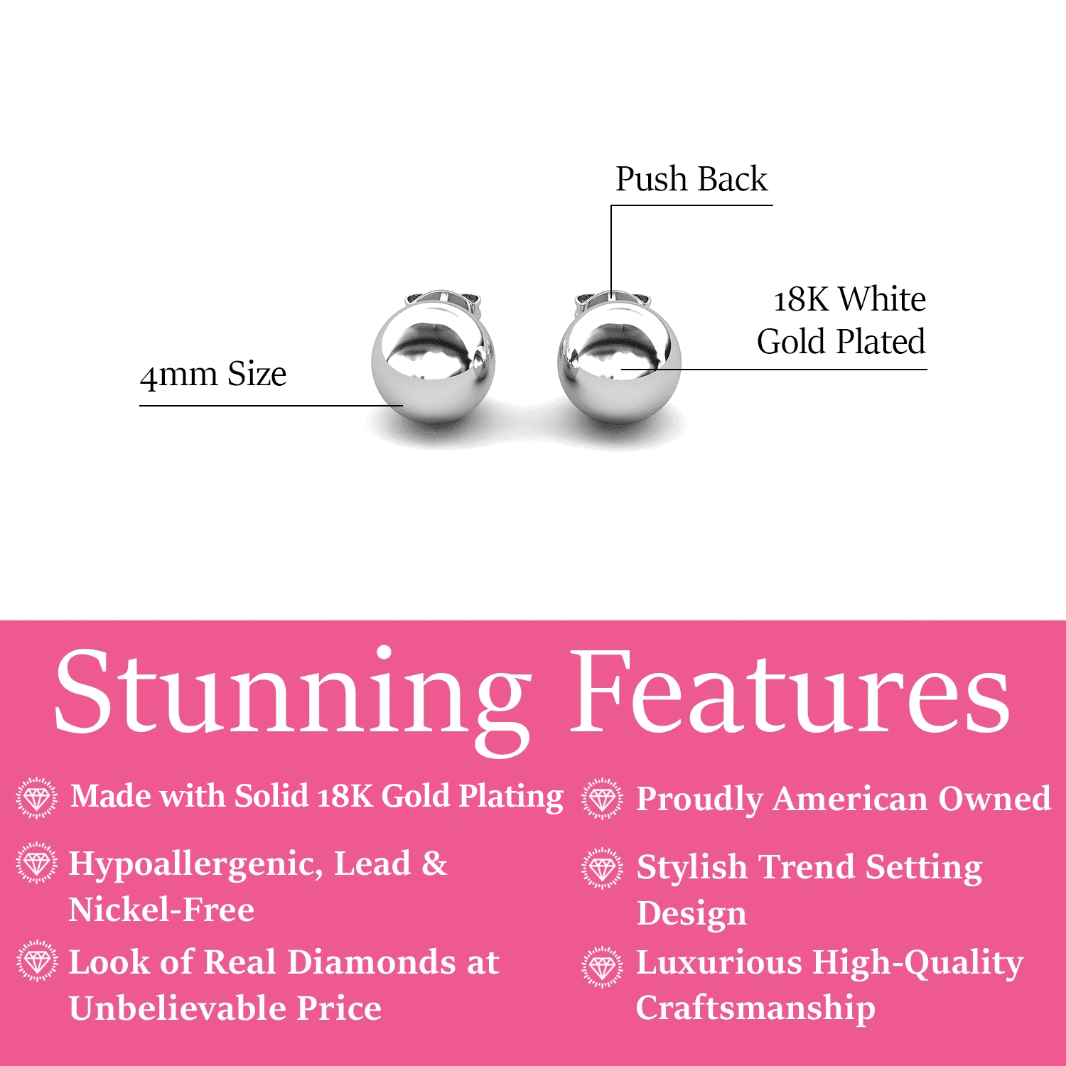 Cate & Chloe Harper Brass Round Polished 4mm Ball Dainty Stud Earrings Gift for Women