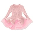 thumbnail image 4 of Povozer Girls Sweater Dress Fall Winter Lantern Long Sleeve Cable Knit Pullover Midi Dresses(Pink,4-5 Years), 4 of 6
