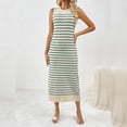 thumbnail image 4 of IDOPIP Women's 2025 Summer Sleeveless Striped Bodycon Midi Dress Crew Neck Slim Ribbed Knit Dresses, 4 of 8