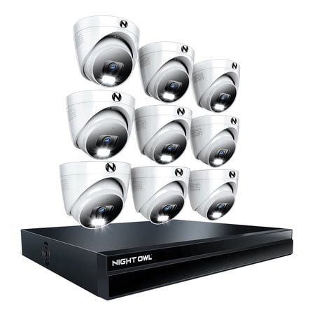 Night Owl Power over Ethernet 24 Channel NVR Security System with 4TB Hard Drive and 9 Wired IP 4K+ Deterrence Dome Cameras with 2-Way Audio