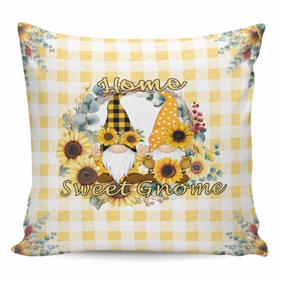 Waterproof Outdoor Throw Pillows with Inserts 18"x18", Sunflower Soft Decorative Pillowcases for Couch Bedroom, Gnomes Yellow Checkered Eucalyptus Leaves Pillow Covers for Sofa Living Room