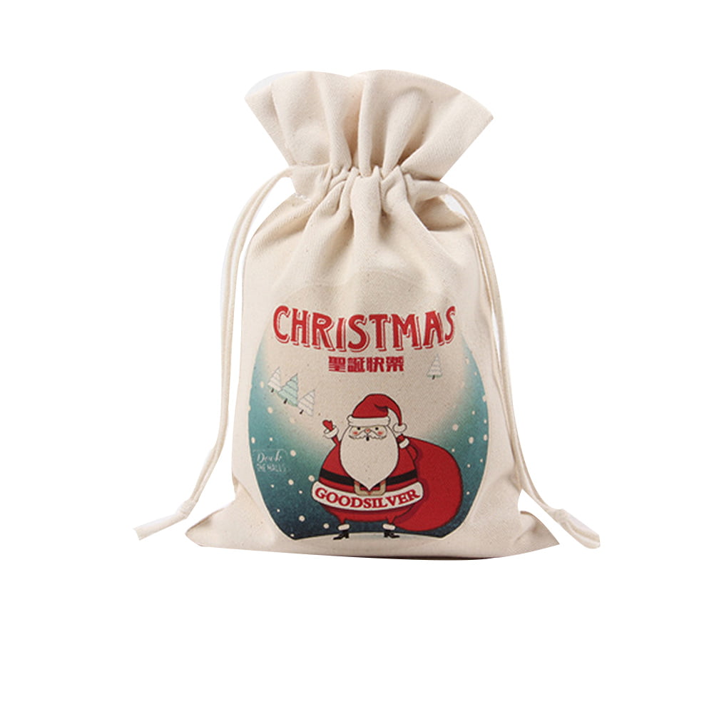 Christmas Gift Storage Bag Canvas Drawstring Candy Toy Pouches Xmas Decoration 