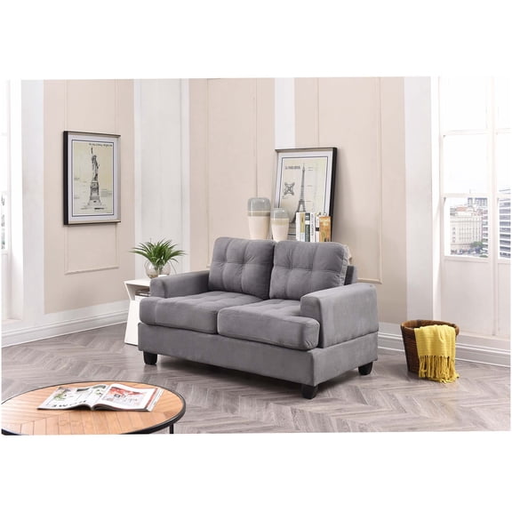 Gray Microfiber Loveseat Sofa, 58" Wide Small Couch with Saddle Arms for Living Room, Apartment