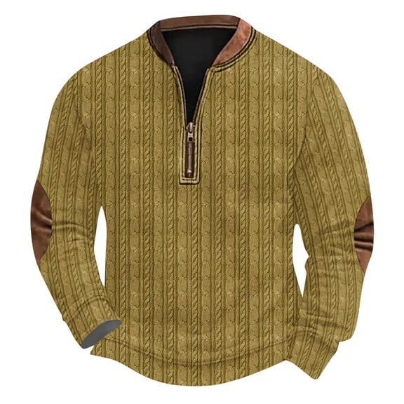 GigrtiJin Men's Plus Size Casual Tops Solid Color Crew Neck Quarter Zipper Texture Long Sleeve Blouse Vintage Trendy Tunic